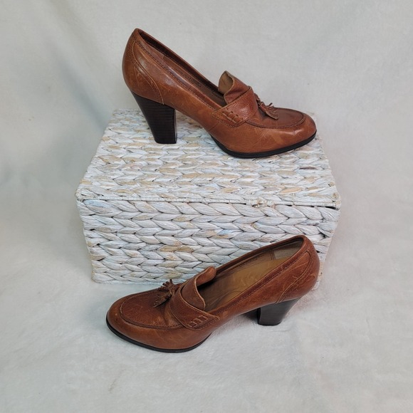Børn Shoes - Born Nance Style Heel Loafer Academia Witchy Boho Brown Leather Tassel Size 8